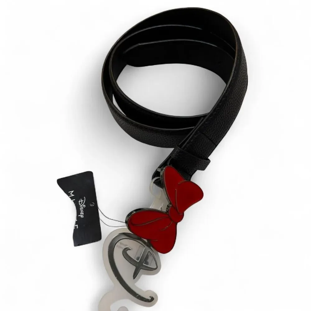 Disney Minnie Mouse black Vegan leather belt with red bow detail - size M